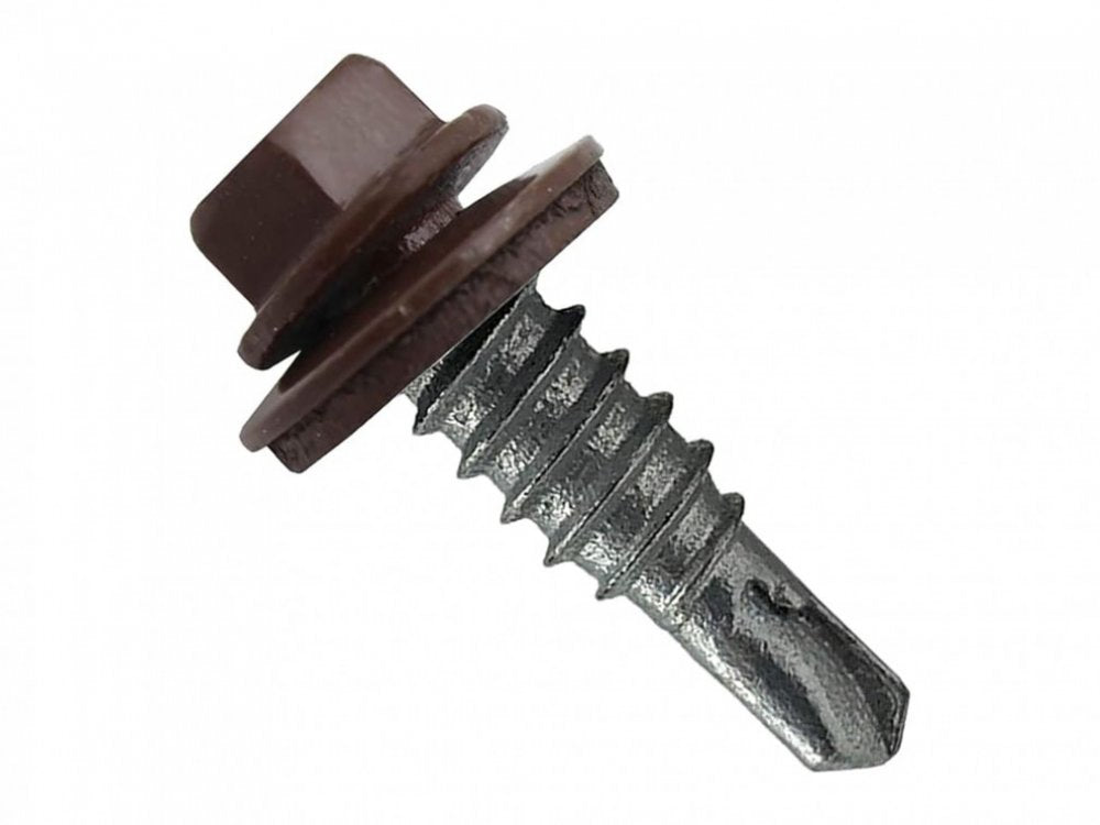 Surub autoforant pentru tigla metalica/tabla, cap hexagonal, 14mm saiba EPDM cu cauciuc, 4.8x19mm RAL 8017 maro- 250 buc/cutie