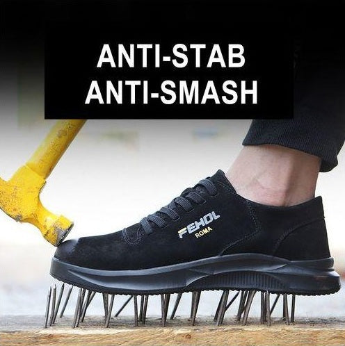 Pantofi de protectie cu bombeu metalic, din piele, usor si confortabil, design frumos, negru