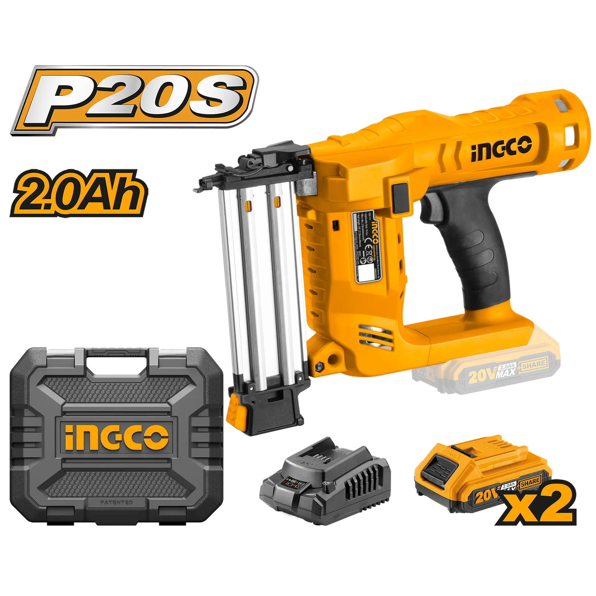 Pistol pentru Batut Cuie 20V + x2 Acumulatori 2A si Incarcator