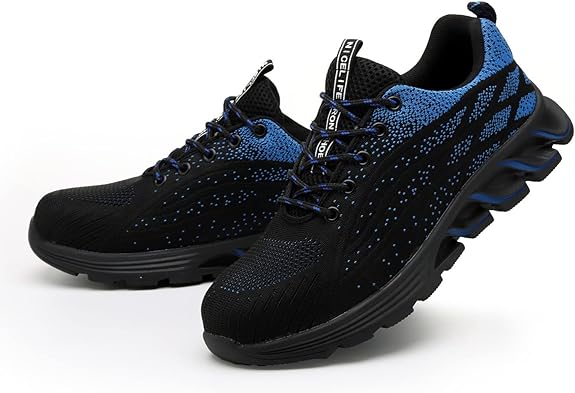 Pantofi de protectie cu bombeu metalic, din panza, usor si confortabil, design frumos, albastru cu negru