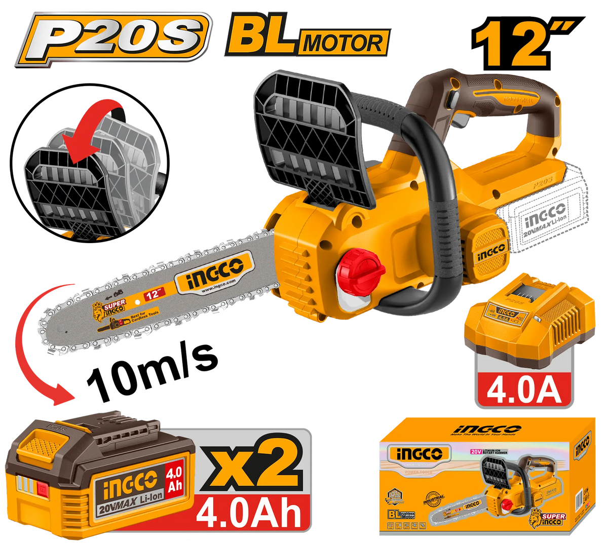 Motofierastrau 20V BL 30cm cu 2 Baterii 4Ah