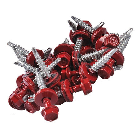 Surub autoforant pentru tigla metalica/tabla, cap hexagonal, 14mm saiba EPDM cu cauciuc, 4.8x25mm rosu RAL 3011- 250 buc/cutie