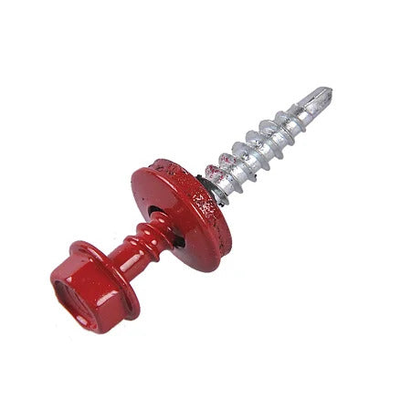 Surub autoforant pentru tigla metalica/tabla, cap hexagonal, 14mm saiba EPDM cu cauciuc, 4.8x25mm rosu RAL 3011- 250 buc/cutie