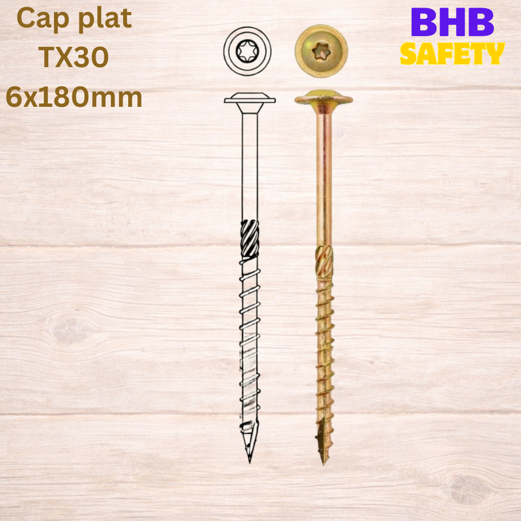 Surub pentru dulgherie, cap plat, TX30 - 6x180 mm 100buc/cutie