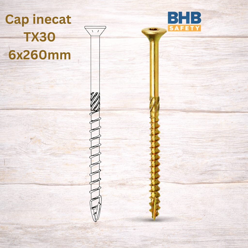 Suruburi lemn pentru dulgherie, cap inecat,TX30 - 6x260 mm 100buc/cutie