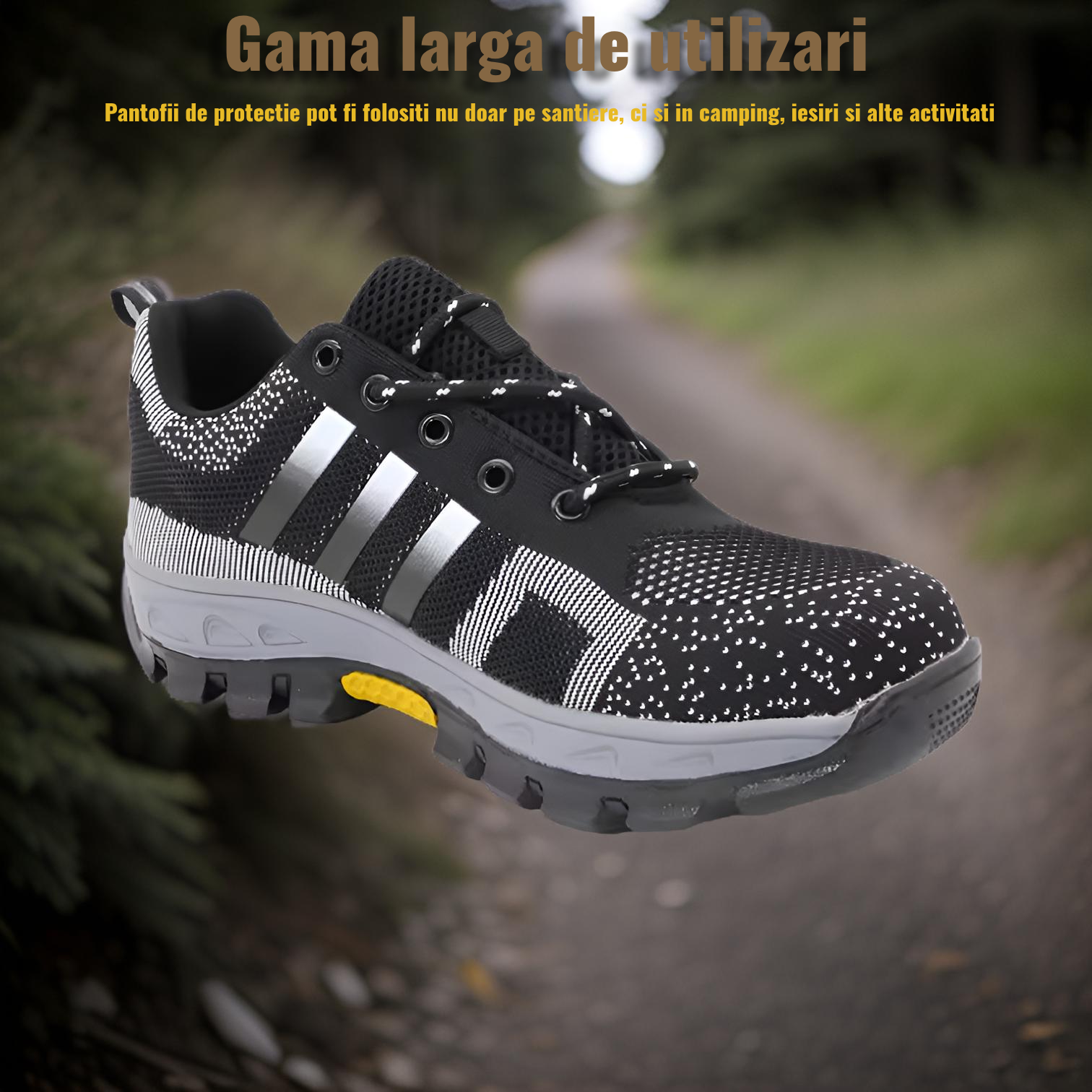 Pantofi de protectie cu bombeu metalic, din panza, usor si confortabil, design frumos, negru cu alb