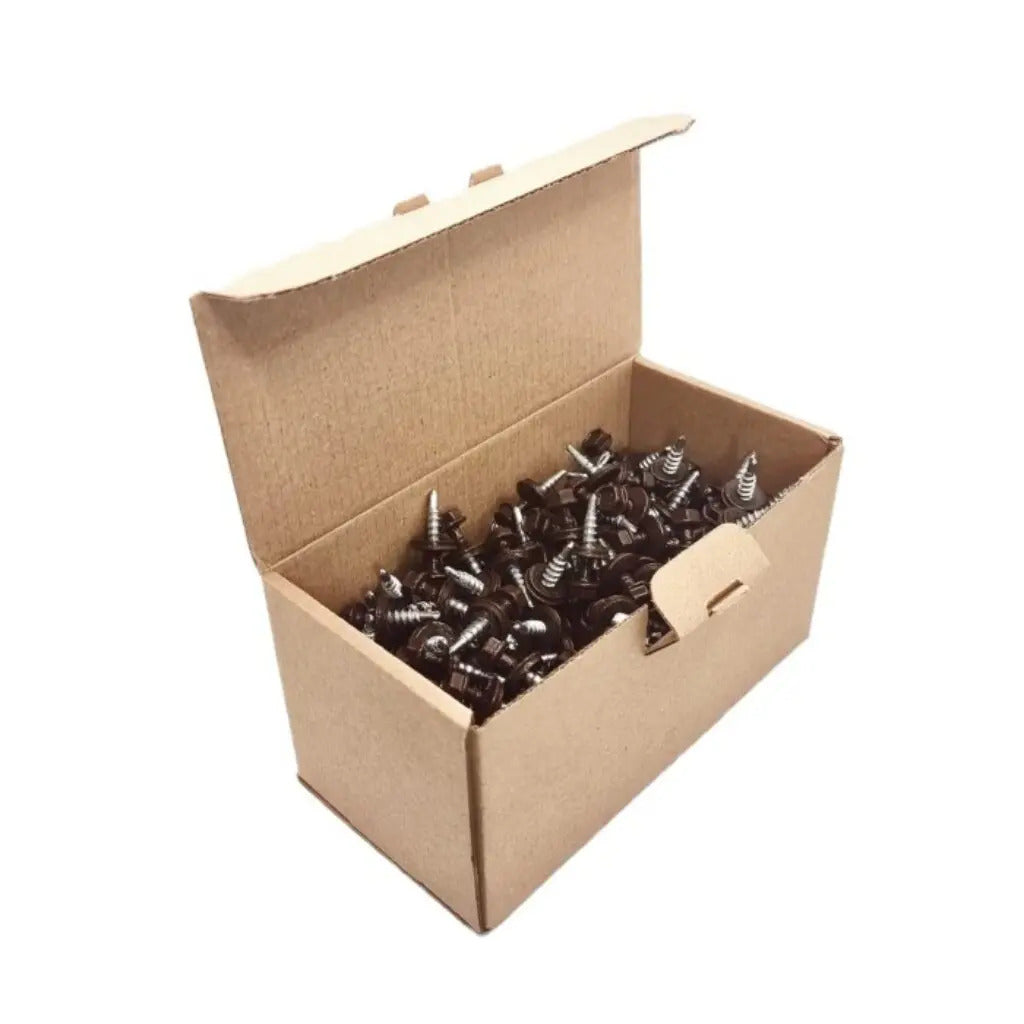 Surub autoforant pentru tigla metalica/tabla, cap hexagonal,saiba EPDM cu cauciuc, 4.8x55mm Maro RAL 8017- 200 buc/cutie