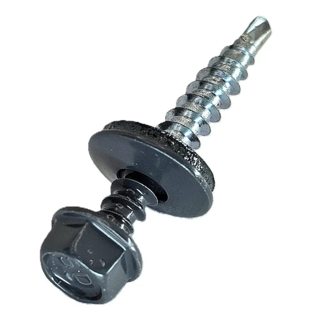 Surub autoforant pentru tigla metalica/tabla, cap hexagonal, 14mm saiba EPDM cu cauciuc, 4.8x35 Gri antracit RAL 7016- 250 buc/cutie