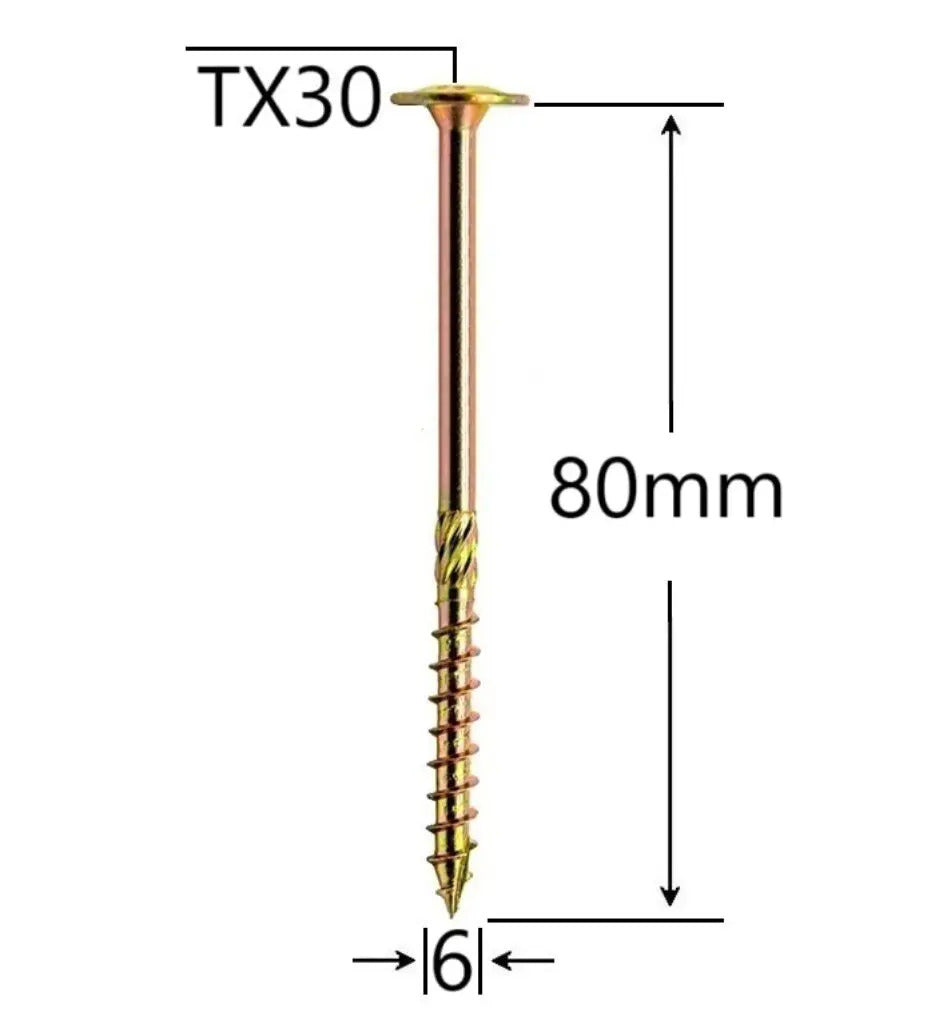 Surub pentru dulgherie, cap plat, TX30 - 6x80 mm 200buc/cutie