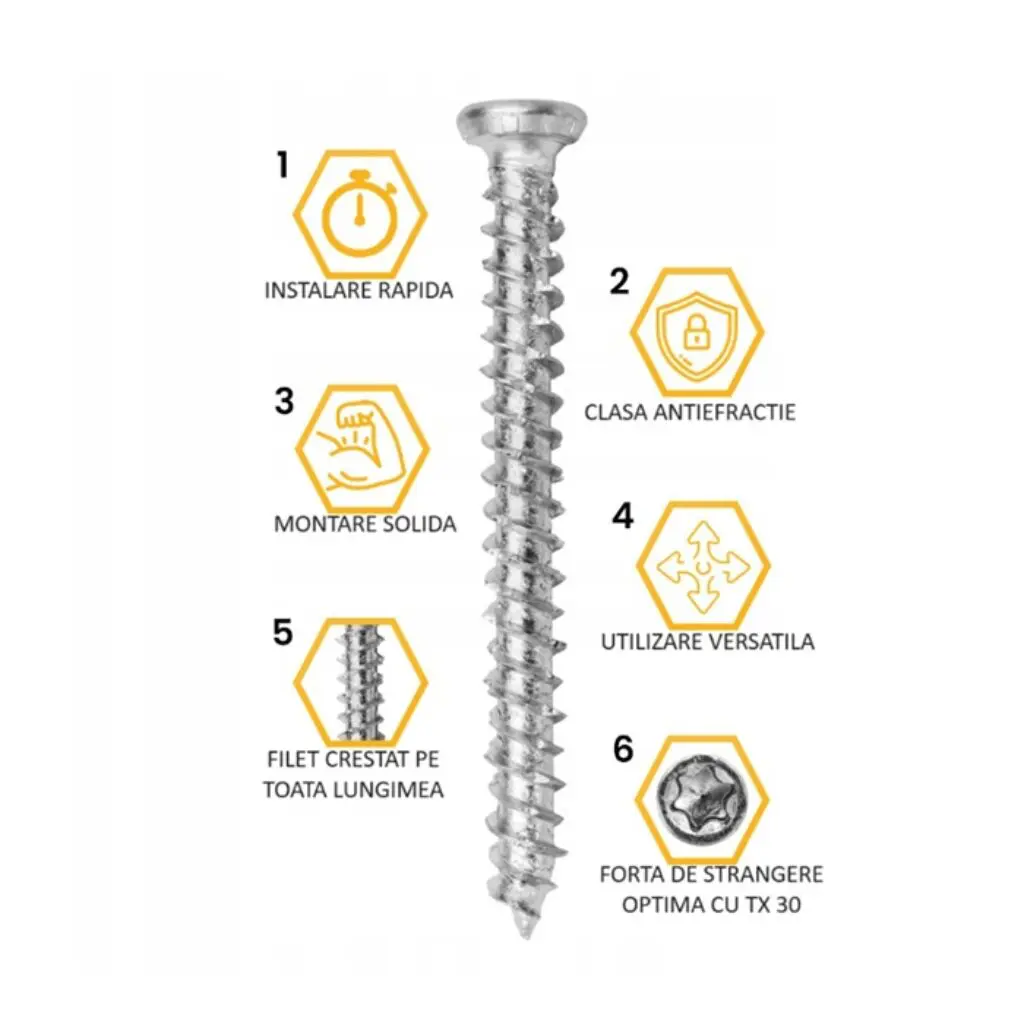 Surub Montaj Ferestre Argintiu 7.5×202 – 100buc/cutie