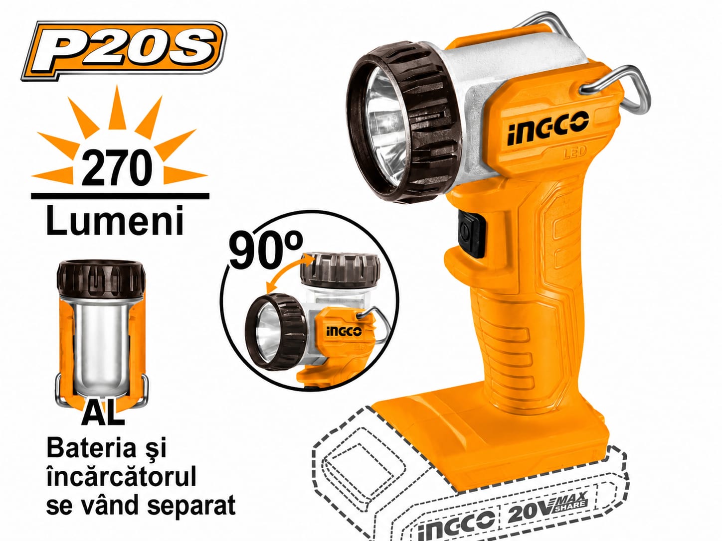 Lanterna 20V 270lumeni