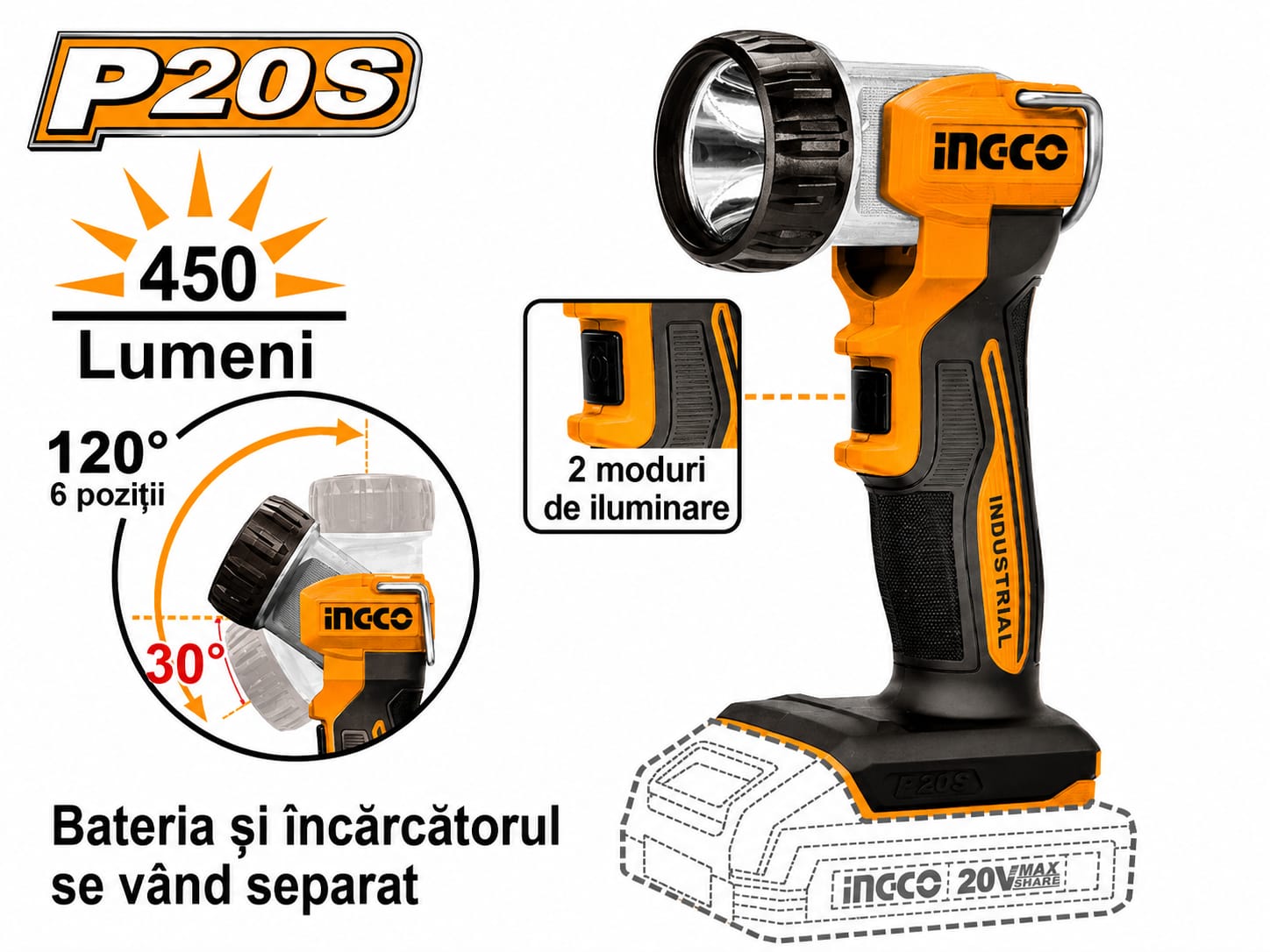 Lanterna 20V 450 Lumeni