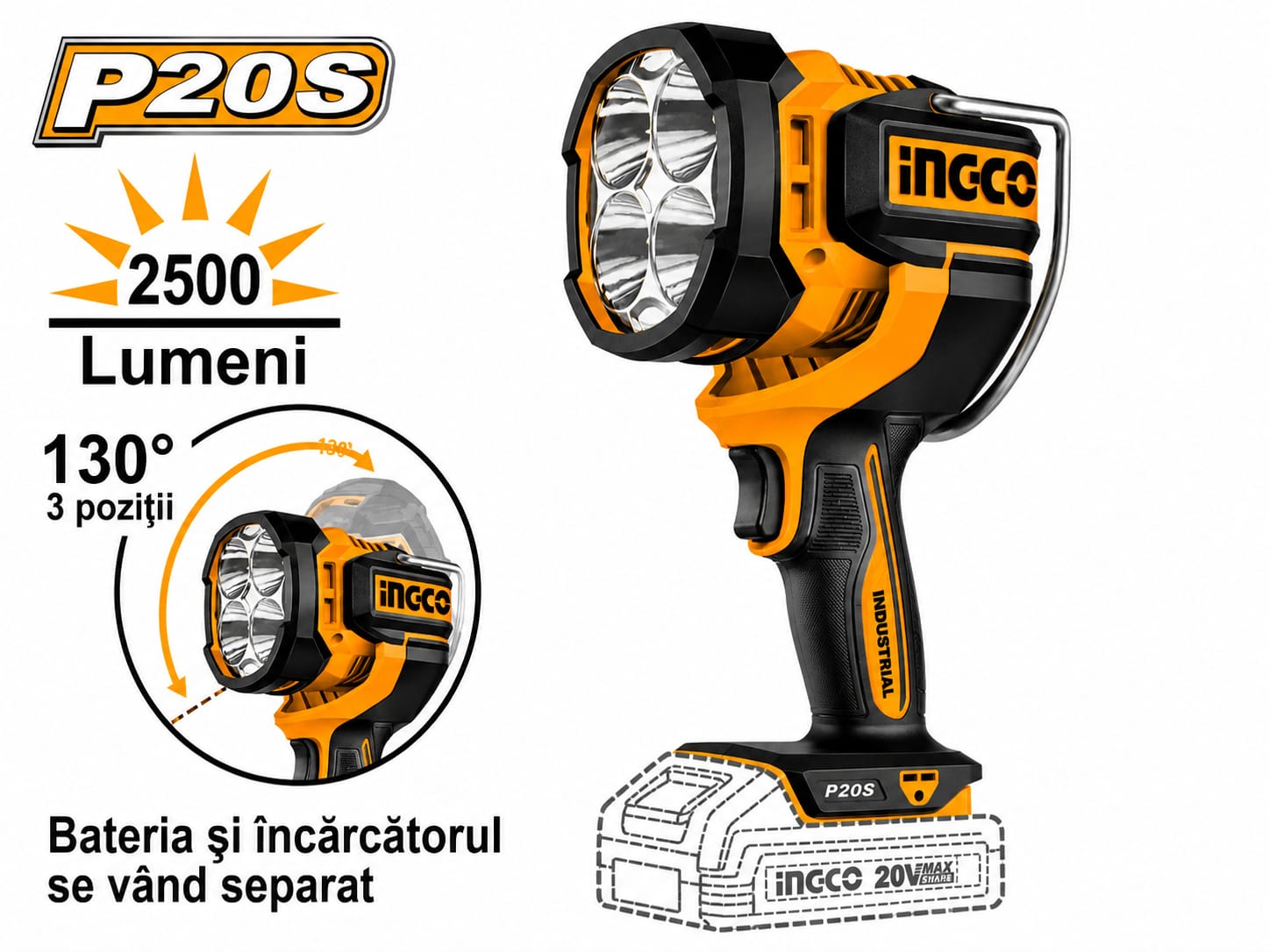 Lanterna 20V 2500 Lumeni