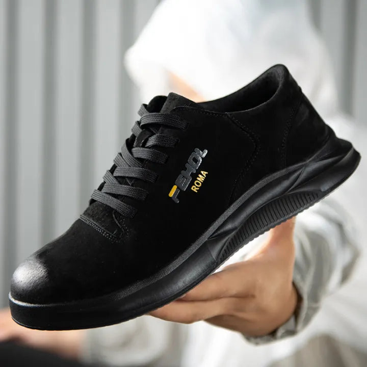 Pantofi de protectie cu bombeu metalic, din piele, usor si confortabil, design frumos, negru