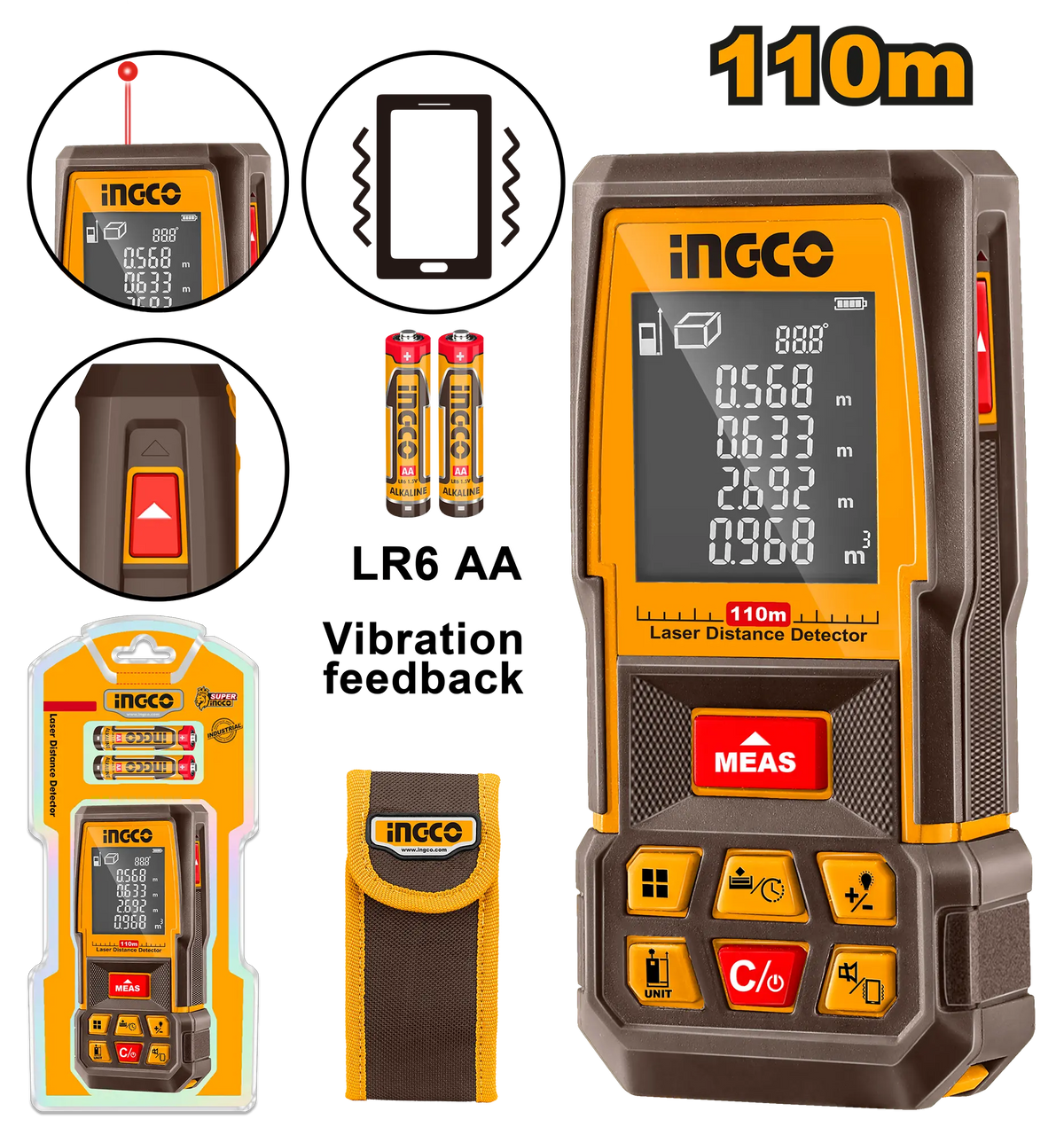 Aparat Masurat Cu Laser,Ingco,Distanta 110m