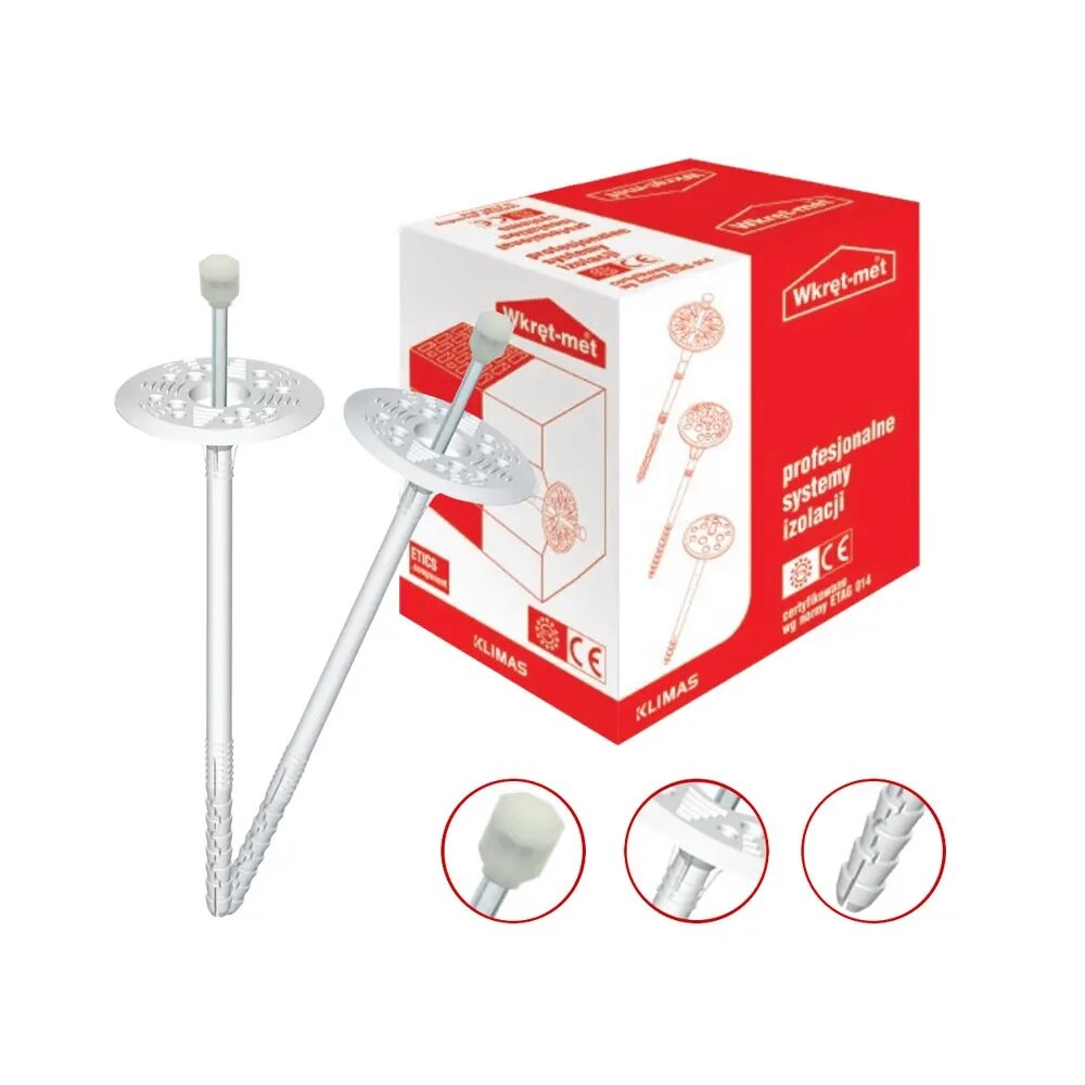 Dibluri cu cui metalic pentru vată/polistiren 10x220mm 200buc/cutie