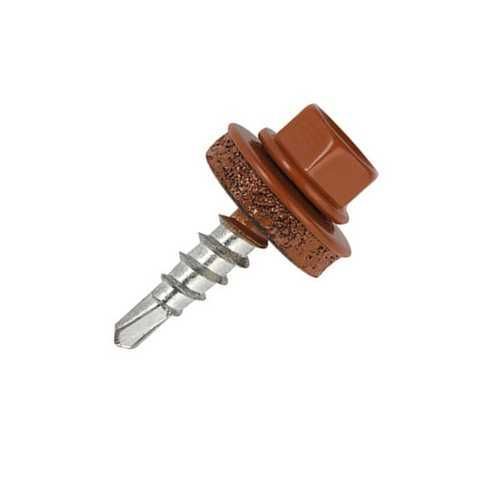 Surub autoforant pentru tigla metalica/tabla, cap hexagonal, 14mm saiba EPDM cu cauciuc, 4.8x19mm RAL 8004 Caramiziu- 250 buc/cutie