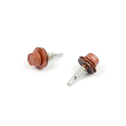 Surub autoforant pentru tigla metalica/tabla, cap hexagonal, 14mm saiba EPDM cu cauciuc, 4.8x19mm RAL 8004 Caramiziu- 250 buc/cutie